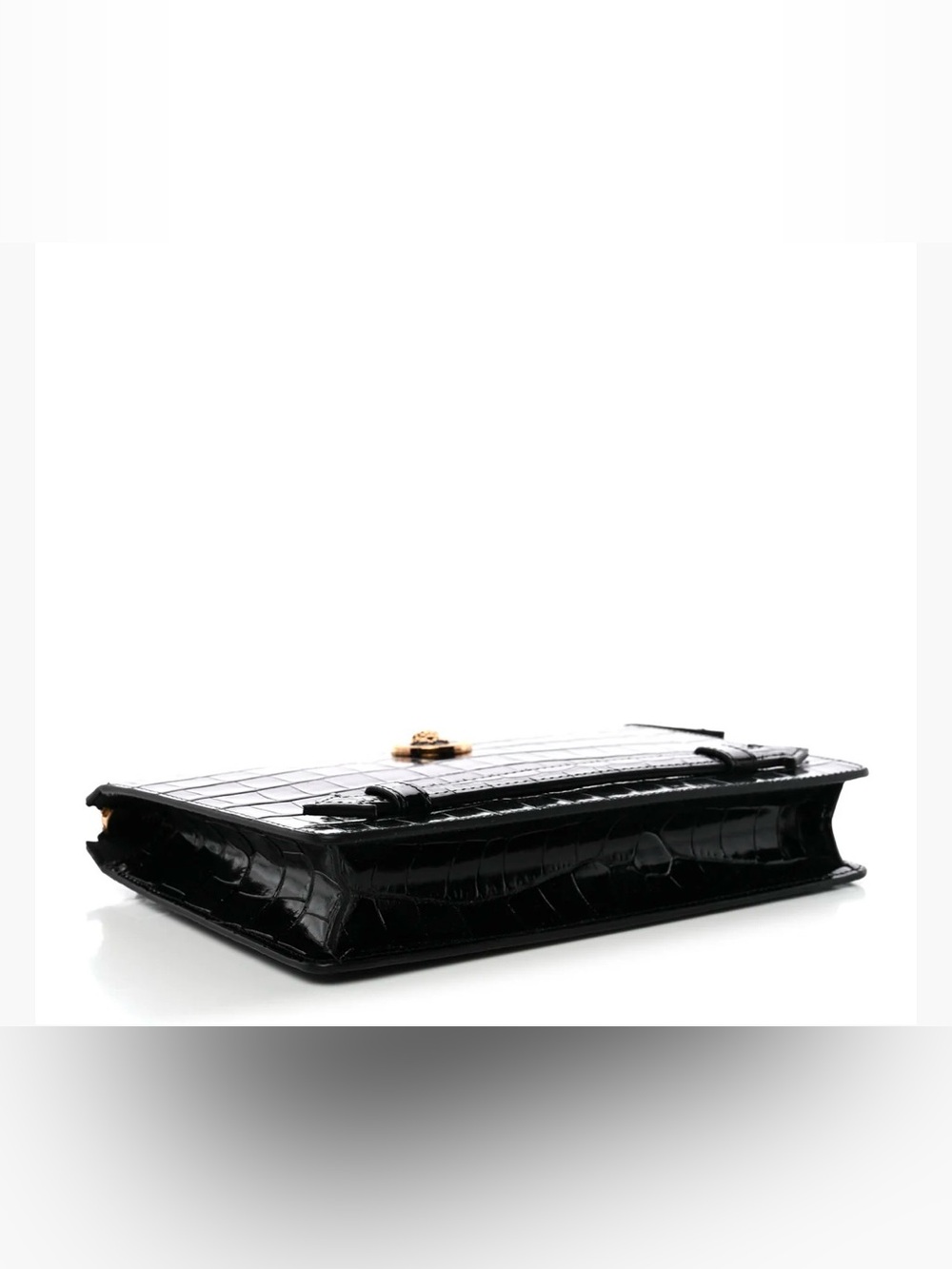 Versace Black Croc-Embossed Leather Zip Pouch with Gold Medusa Accent - Picture 7 of 9
